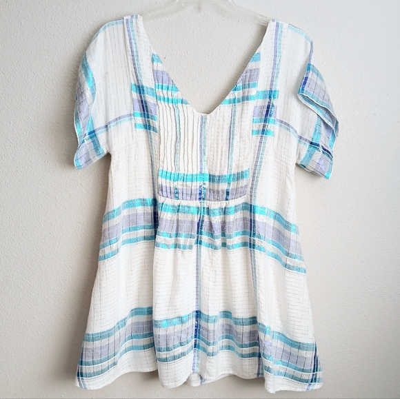 Free People Dress Women's Size Medium Blue Plaid Metallic Barcelona Boho Hippie - Picture 3 of 11